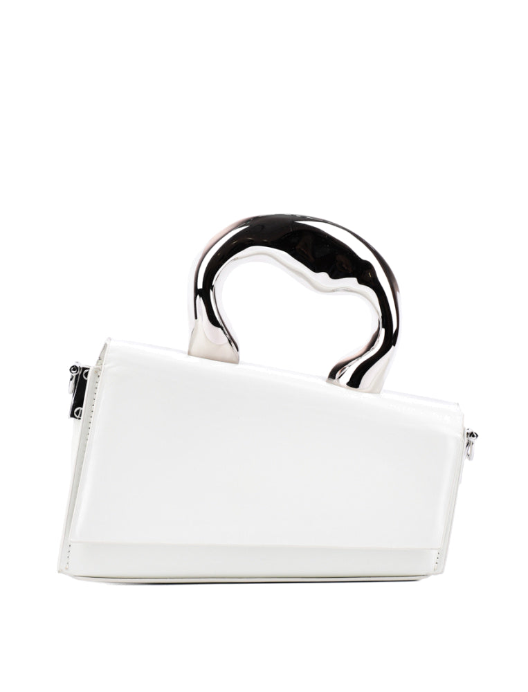 Decorative Metal Handle Architectural Bag, Off-White