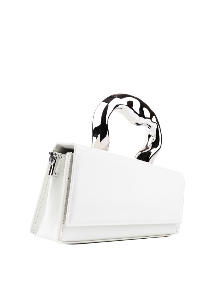 Decorative Metal Handle Architectural Bag, Off-White