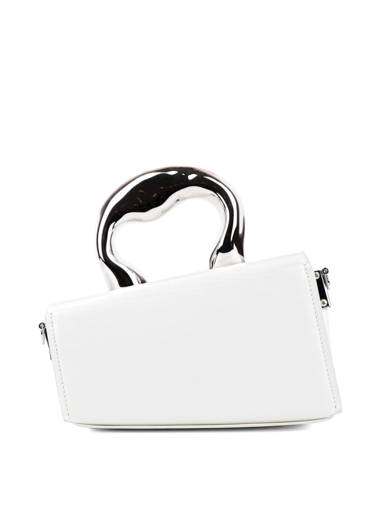 Decorative Metal Handle Architectural Bag, Off-White