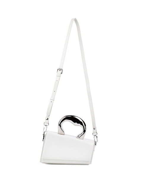 Decorative Metal Handle Architectural Bag, Off-White