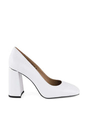 Block Heel Square Toe Pumps, White