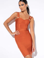 “Poison” Midi Bandage Dress, Burned Orange