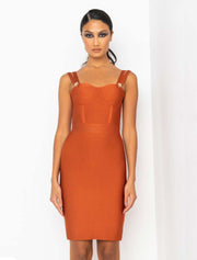 “Poison” Midi Bandage Dress, Burned Orange