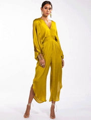 Women’s V-Neck Open Back Jumpsuit, Mustard