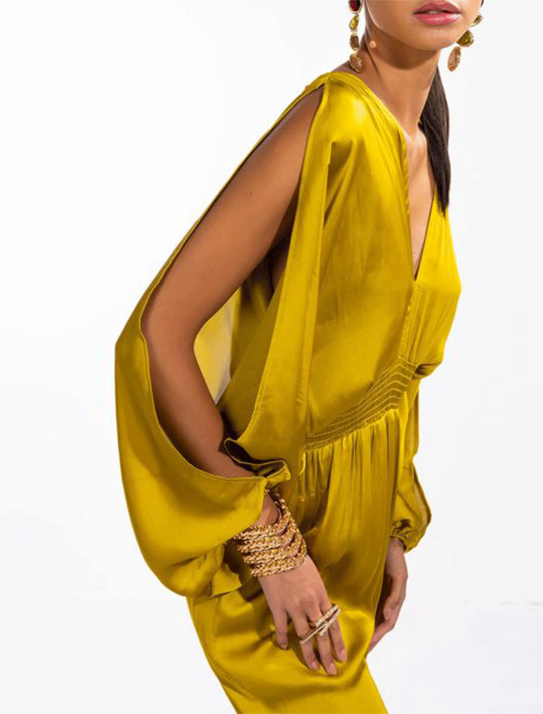 Women’s V-Neck Open Back Jumpsuit, Mustard