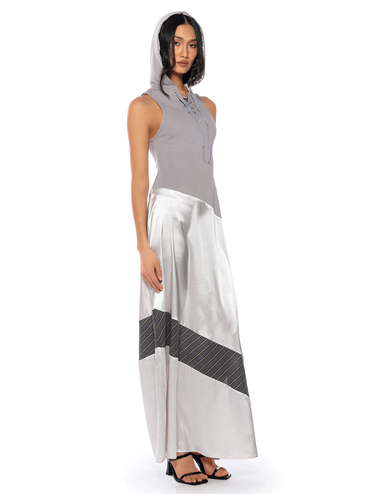 Hooded Maxi Dress, Multi Grey