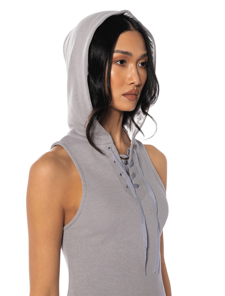 Hooded Maxi Dress, Multi Grey