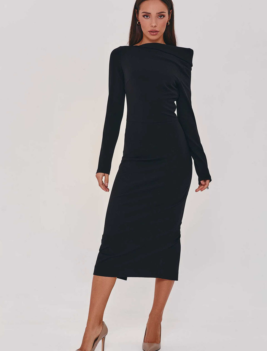 Classic Long Sleeve with Zip Dress, Black