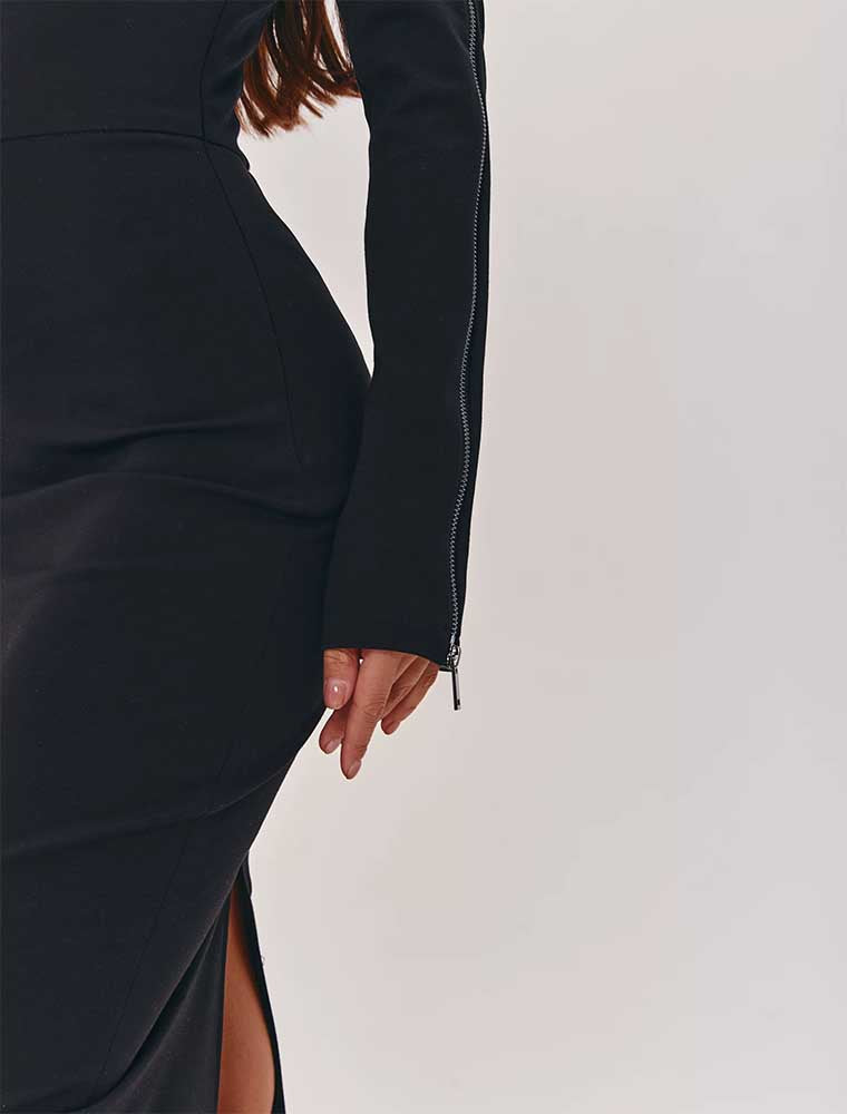 Classic Long Sleeve with Zip Dress, Black