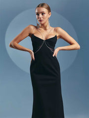 Chrystal Strap Maxi Evening Dress