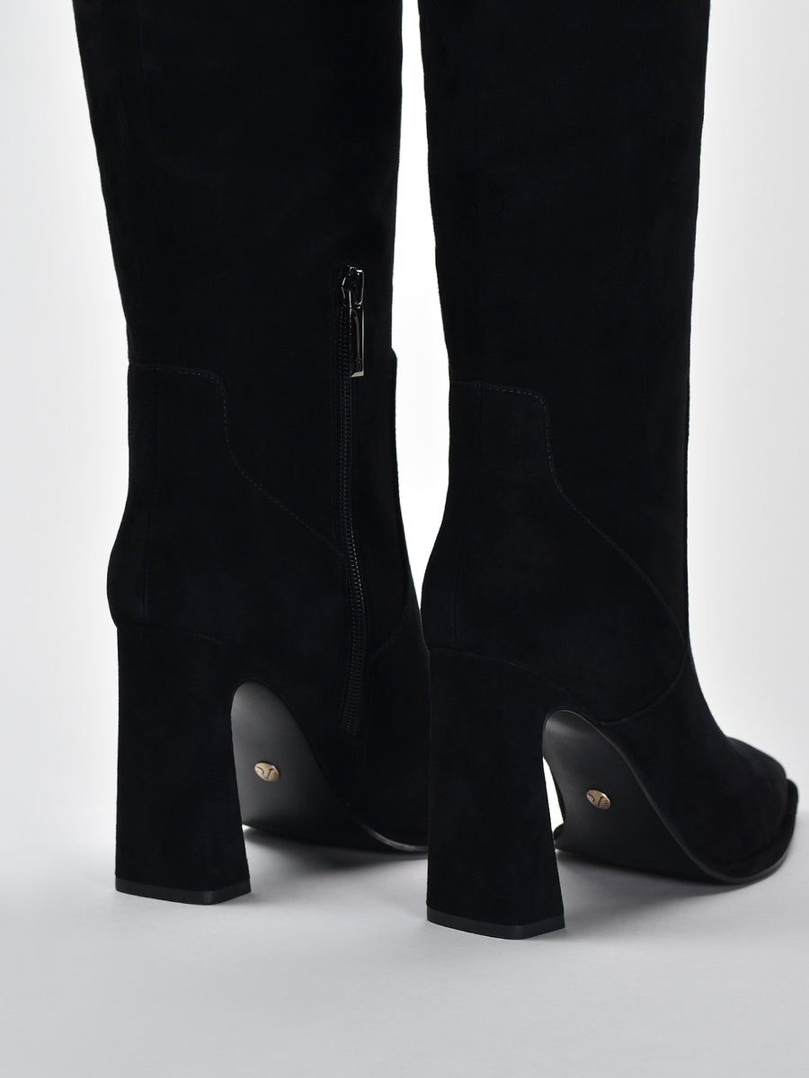 Over-the-Knee Suede Boots, Black