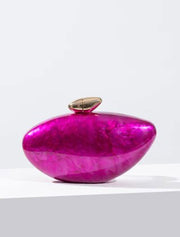 Hayley Acrylic Clutch with Knob, Fushia/Gold