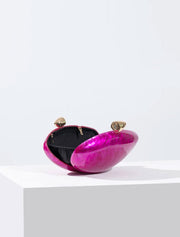 Hayley Acrylic Clutch with Knob, Fushia/Gold