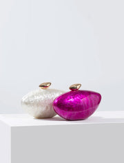 Hayley Acrylic Clutch with Knob, Pearl/Gold