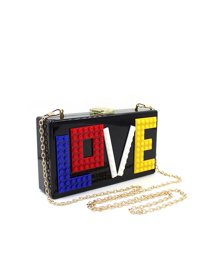 Rectangular Acrylic Clutch Bag "Love", Black