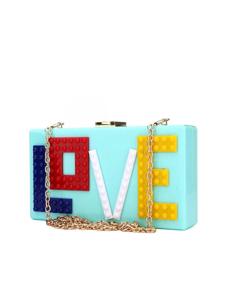 Rectangular Acrylic Clutch Bag "Love", Mint