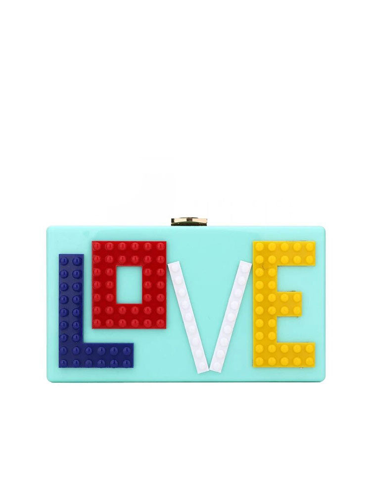 Rectangular Acrylic Clutch Bag "Love", Pink