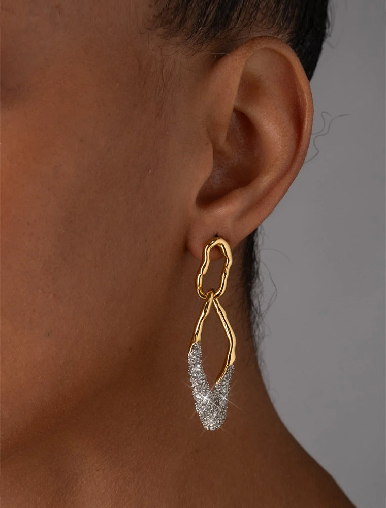 Solanales Double Link Post Earring, 14K Gold Plated Brass