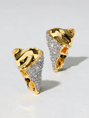 Solanales Crystal Folded Mini Earring, 14K Gold over Brass