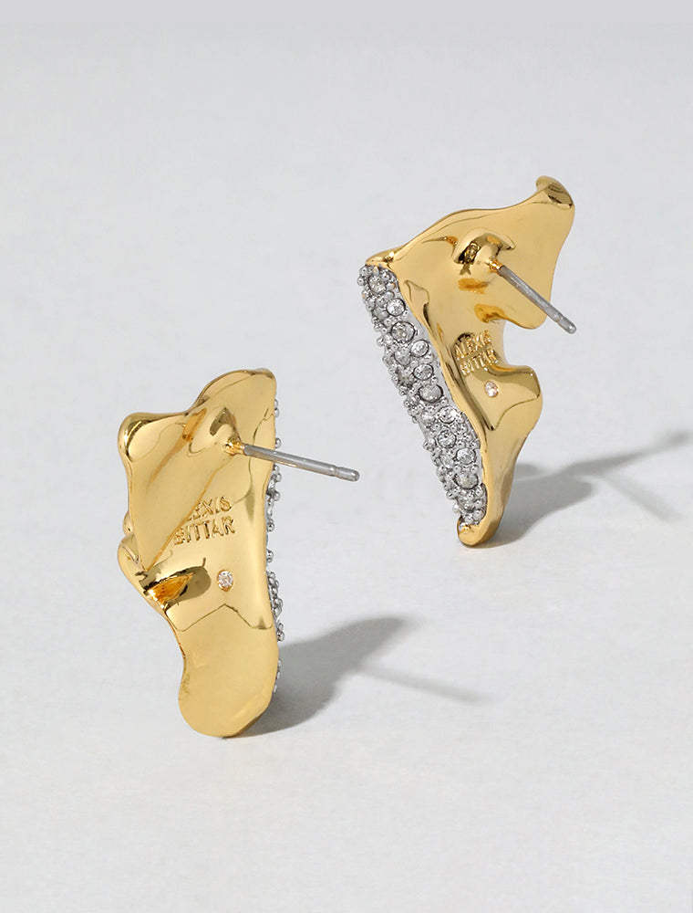 Solanales Crystal Folded Mini Earring, 14K Gold over Brass