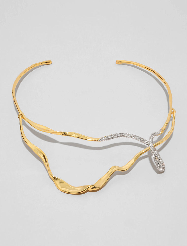 Solanales Crystal Looped Collar Necklace, 14k Gold Plated Over Brass