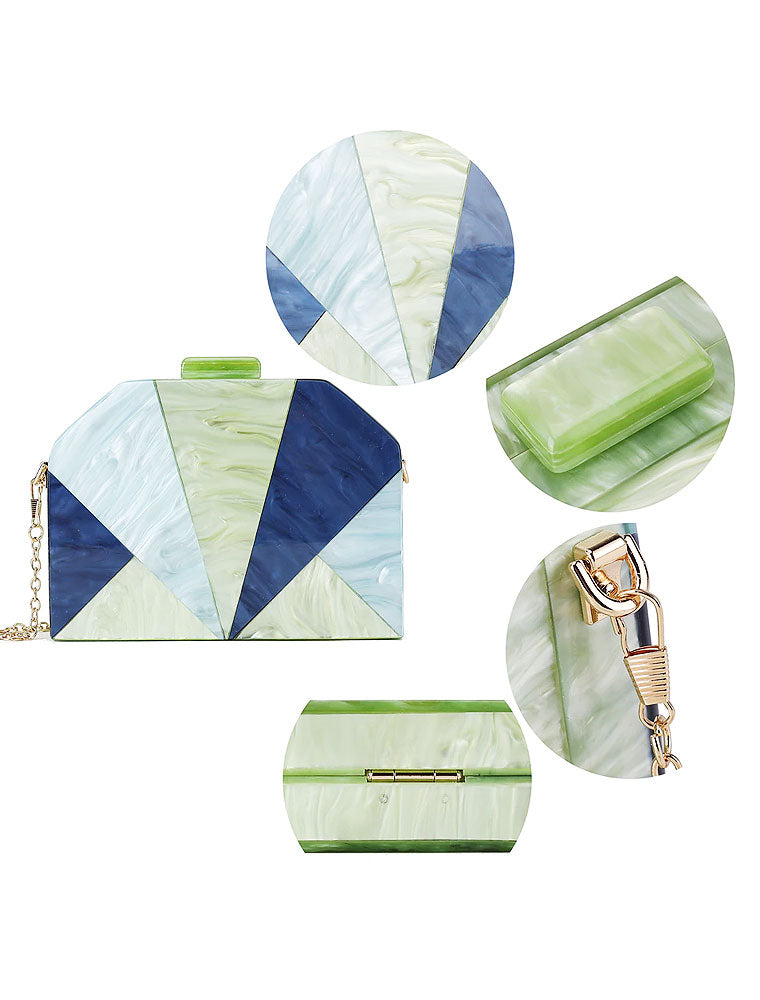 Geometrical Acrylic Clutch Bag, Multicolor Blue/Green