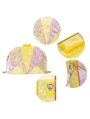 Geometrical Acrylic Clutch Bag, Multicolor Pink/Yellow