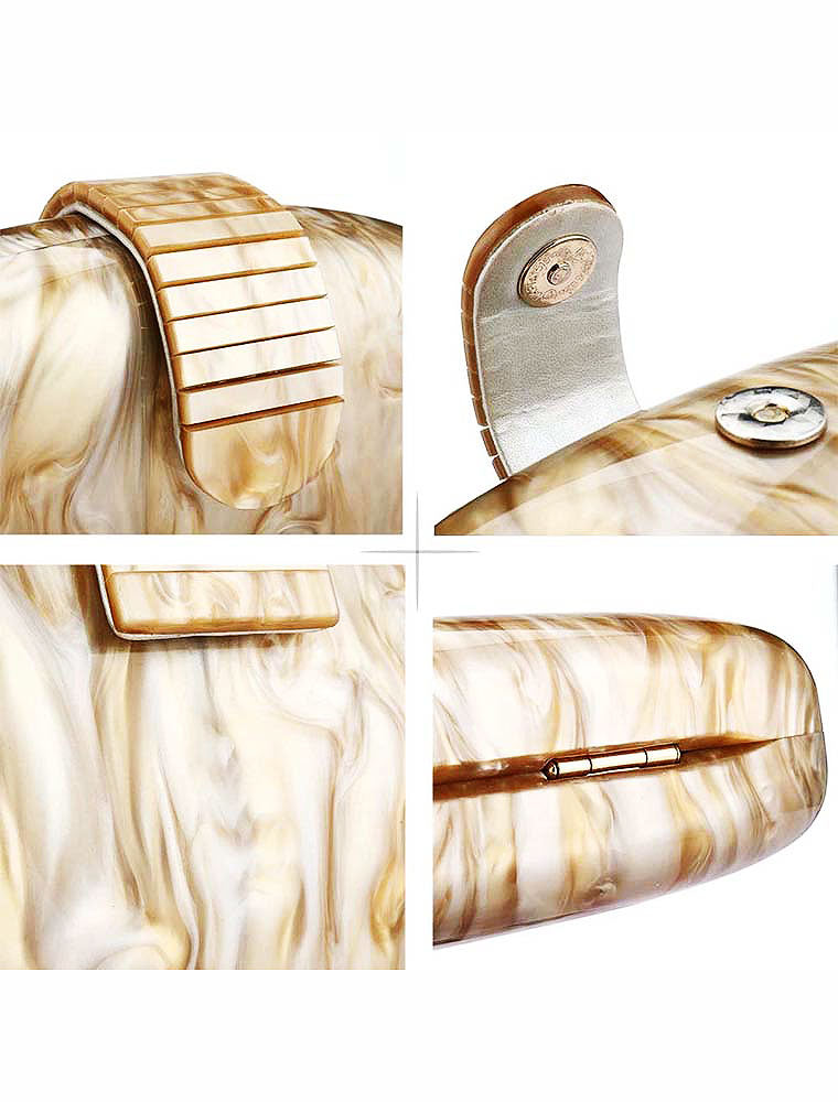 Oval Acrylic Clutch Bag with Flap, Beige