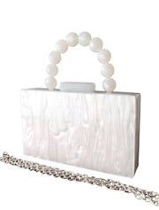 Rectangular Acrylic Clutch Bag, with Handle, Pearl White