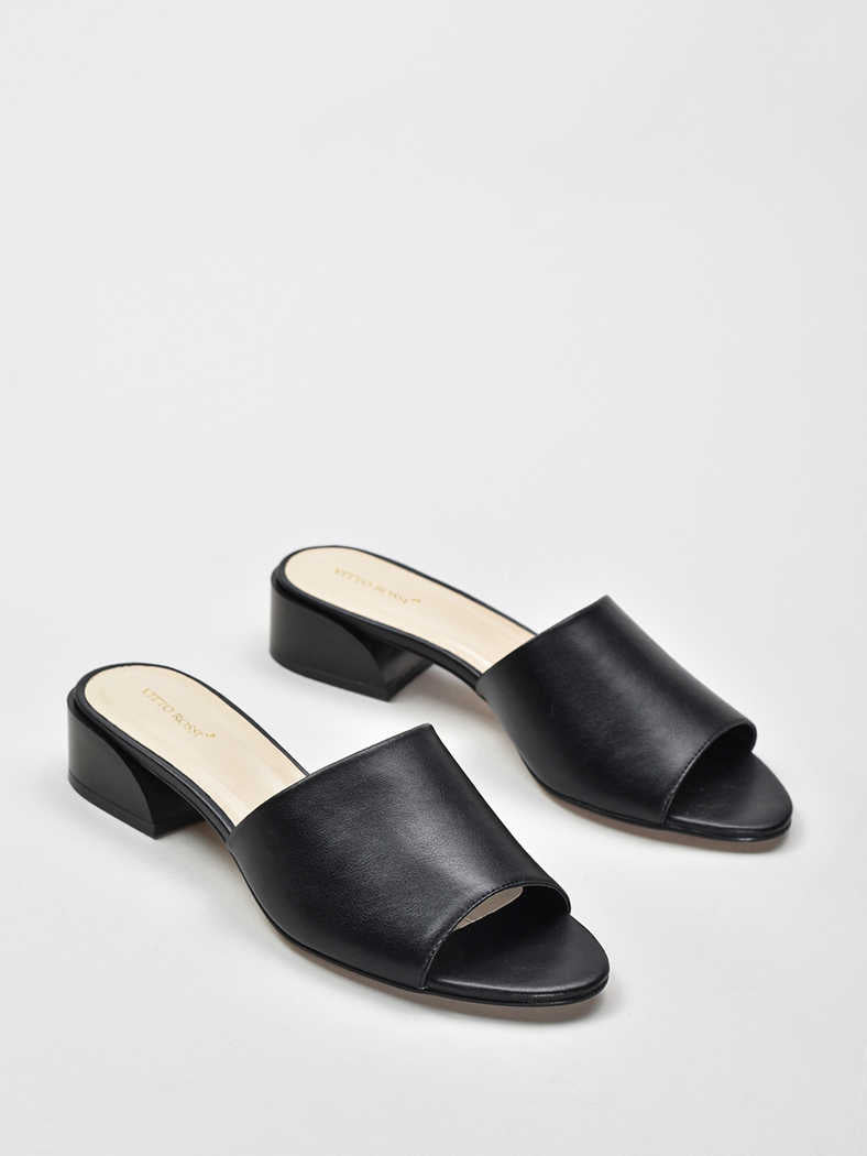 Almond Toe Slide Sandals, Black