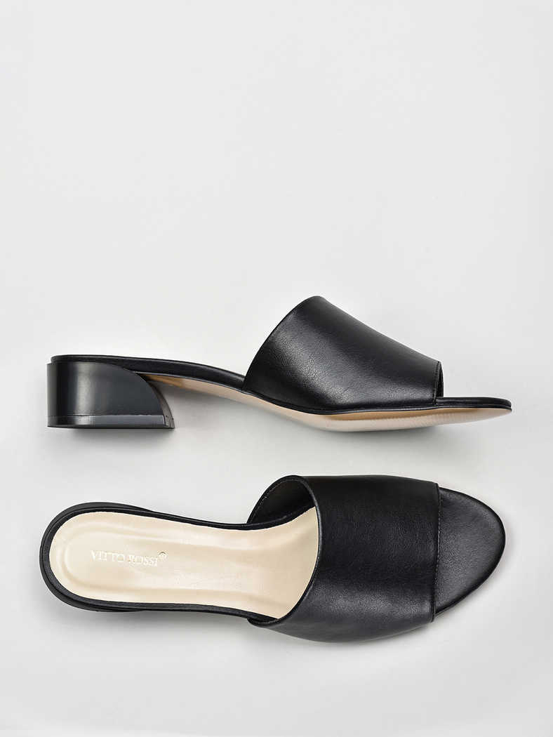 Almond Toe Slide Sandals, Black