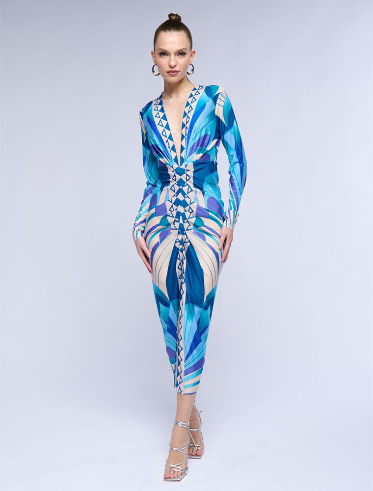 Alona's Abstract Midi Dress, Blue