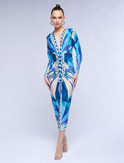 Alona's Abstract Midi Dress, Blue