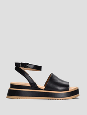 Suede Platform Ankle Strap Sandals, Black