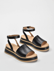 Suede Platform Ankle Strap Sandals, Black