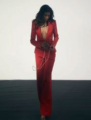 Asymmetrical Pant Suit, Red