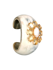 Sharima White Horn Dome Cuff, Lemon Quartz, Mother of Pearl