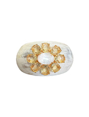 Sharima White Horn Dome Cuff, Lemon Quartz, Mother of Pearl