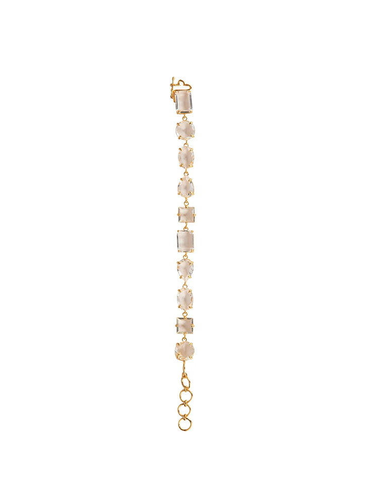 Monica Bracelet, Multi Shapes of Clear Quartz, 14K Yellow Gold Plated