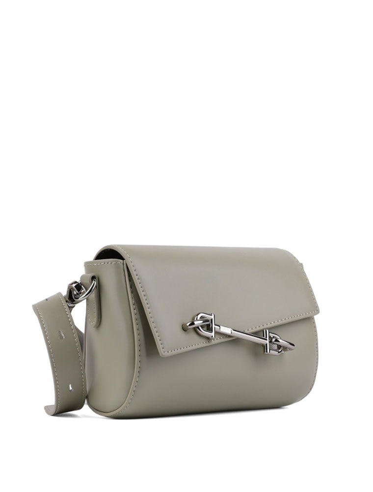 Metal Pin Clasp Genuine Leather Cross-Body Bag, Sage