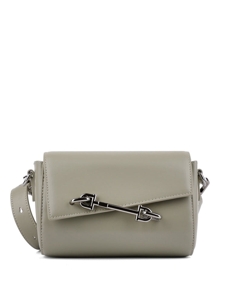 Metal Pin Clasp Genuine Leather Cross-Body Bag, Sage