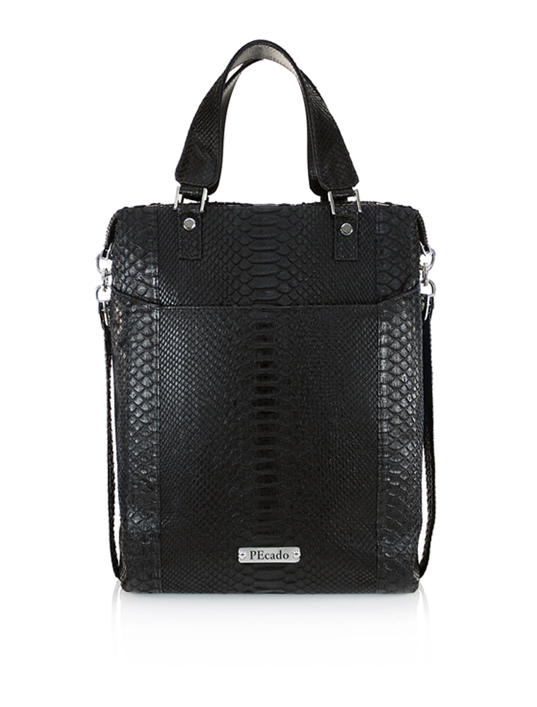 Black Python Front Pocket Tote