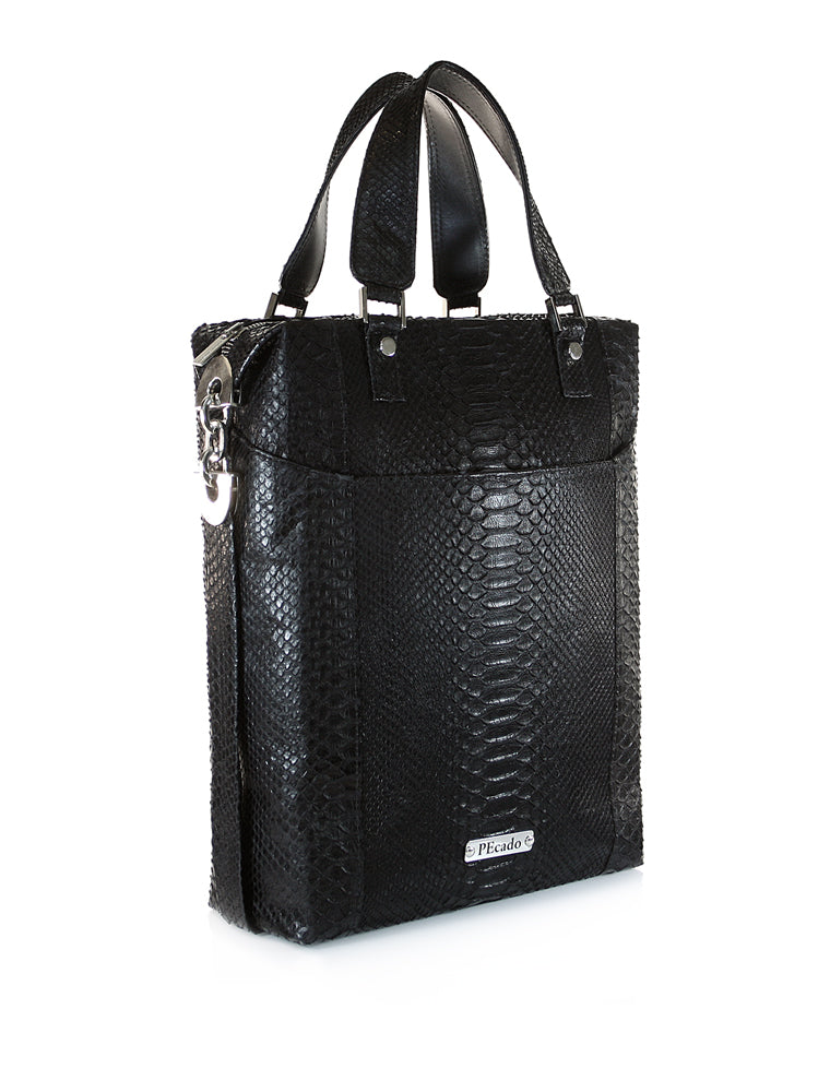 Black Python Front Pocket Tote