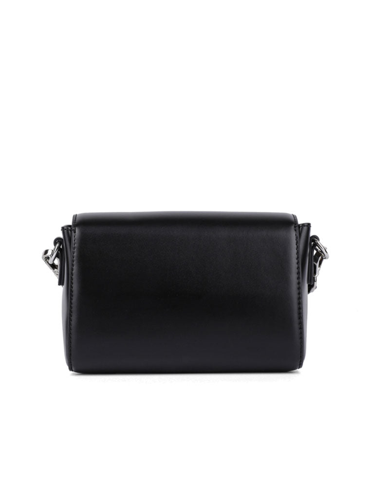 Metal Pin Clasp Genuine Leather Cross-Body Bag, Black