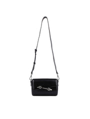 Metal Pin Clasp Genuine Leather Cross-Body Bag, Black