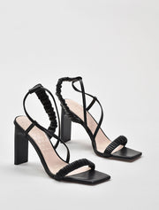 Gathered Strap High Heel Sandals, Black