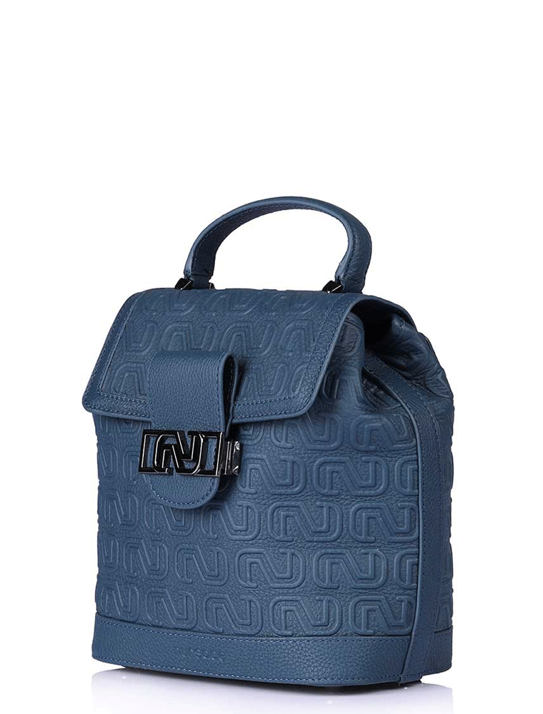 Maira Quilted Signature Logo Structured Tote Backpack, Denim Blue