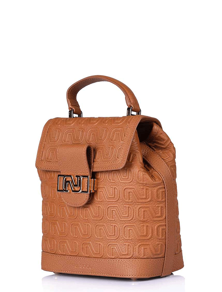 Maira Quilted Signature Logo Structured Tote Backpack, Cognac