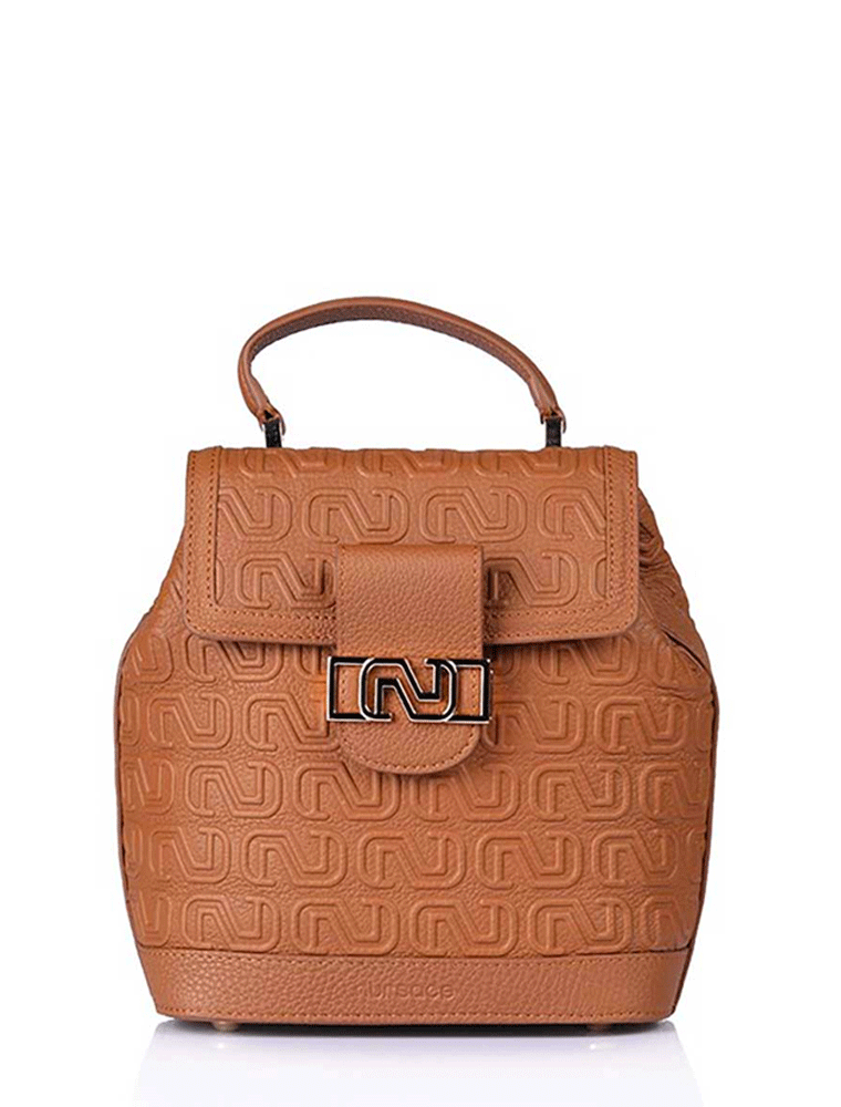 Maira Quilted Signature Logo Structured Tote Backpack, Cognac