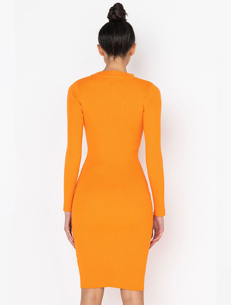 Classic Long Sleeve with Ties Dress, Orange